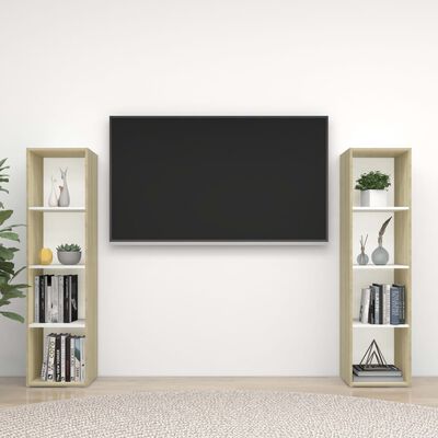 vidaXL 2 db fehér-sonoma színű forgácslap TV-szekrény 142,5x35x36,5 cm