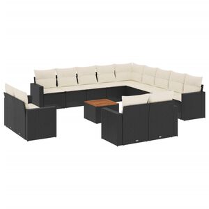 vidaXL 14 r&eacute;szes fekete polyrattan kerti &uuml;lőgarnit&uacute;ra p&aacute;rn&aacute;kkal