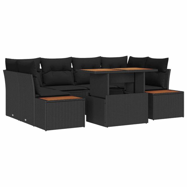 vidaXL Kerti Kanap&eacute; Szett t&aacute;rol&oacute;val 7 pcs Fekete Poli rattan