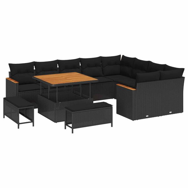 vidaXL Kerti Kanap&eacute; Szett p&aacute;rn&aacute;val t&aacute;rol&oacute;val 12 pcs Fekete Poly Rattan