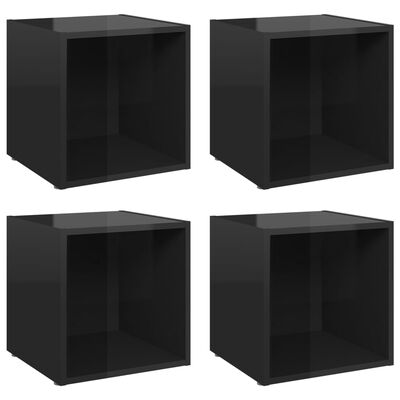 vidaXL 4 db magasfényű fekete forgácslap TV-szekrény 37 x 35 x 37 cm