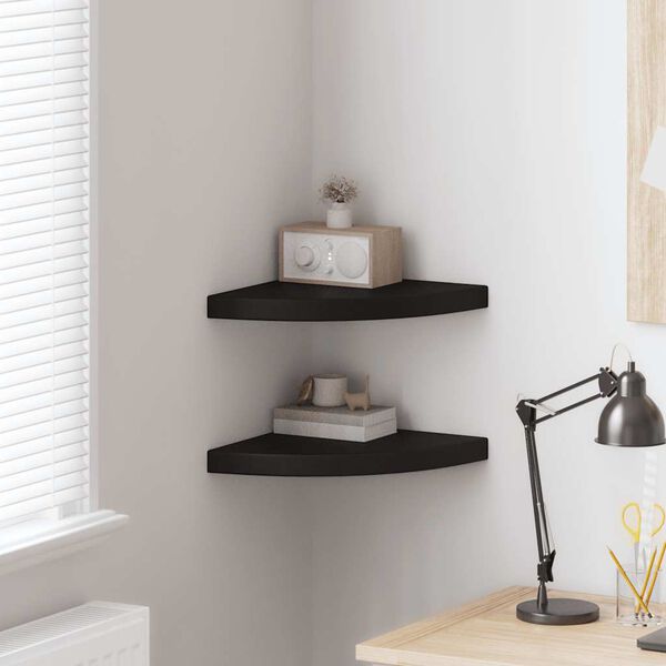323920 vidaXL Floating Corner Shelves 2 pcs Black 35x35x3,8 cm MDF