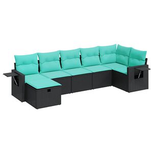 vidaXL 7 r&eacute;szes fekete polyrattan kerti &uuml;lőgarnit&uacute;ra p&aacute;rn&aacute;val