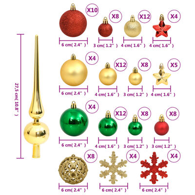 vidaXL 112 részes piros/zöld/arany polisztirol karácsonyi gömb szett