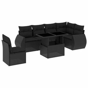 vidaXL 7 r&eacute;szes fekete polyrattan kerti &uuml;lőgarnit&uacute;ra p&aacute;rn&aacute;val