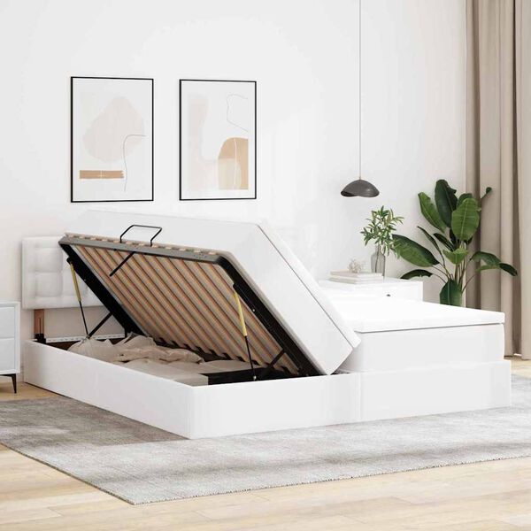 vidaXL &Aacute;gy t&aacute;rol&oacute;val &eacute;s LED l&aacute;mp&aacute;val Tiszta Feh&eacute;r 200 x 200 cm Műbőr