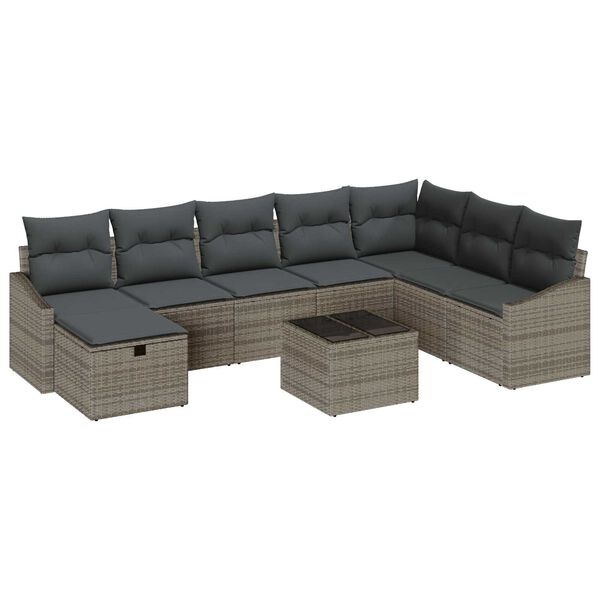 vidaXL Kerti Kanap&eacute; Szett 9 pcs Sz&uuml;rke 55 x 62 x 69 cm Poli rattan