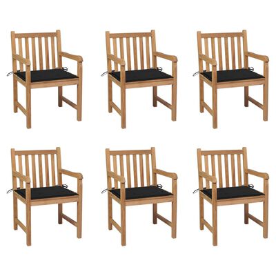 vidaXL 6 db tömör tíkfa kerti szék fekete párnákkal