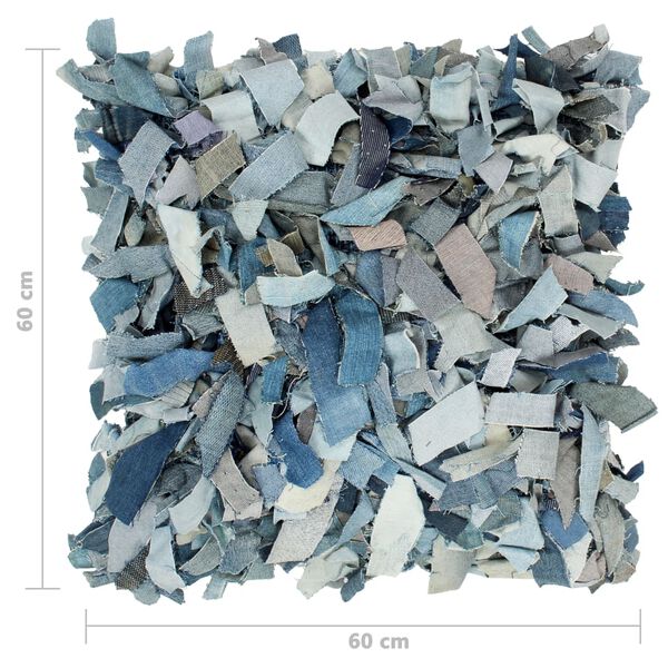 vidaXL k&eacute;k bőr &eacute;s pamut bozontos farmerp&aacute;rna 60 x 60 cm