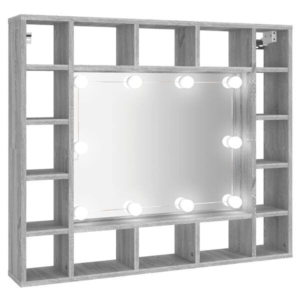 vidaXL sz&uuml;rke sonoma sz&iacute;nű t&uuml;kr&ouml;s szekr&eacute;ny LED-ekkel 91 x 15 x 76,5 cm