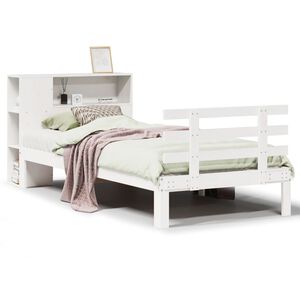 vidaXL feh&eacute;r t&ouml;m&ouml;r fenyőfa k&ouml;nyvespolcos &aacute;gy matrac n&eacute;lk&uuml;l 75 x 190 cm