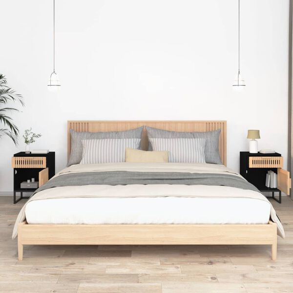 vidaXL 2 db fekete szerelt fa és vas éjjeliszekrény 40x30x55,5 cm
