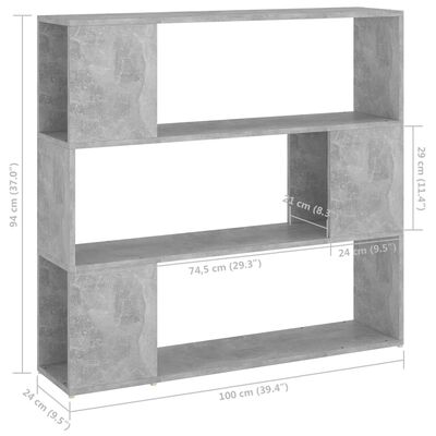 vidaXL betonszürke térelválasztó könyvszekrény 100 x 24 x 94 cm