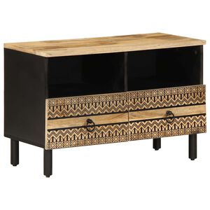 vidaXL fekete t&ouml;m&ouml;r nyers mang&oacute;fa TV-szekr&eacute;ny 70 x 33,5 x 46 cm
