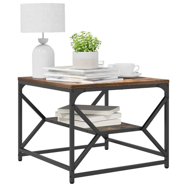 vidaXL Dohányzóasztal Füstölt tölgy 51 x 50 x 40 cm Műszaki fa és acél