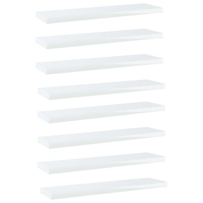 vidaXL 8 db magasfényű fehér forgácslap könyvespolc 40 x 10 x 1,5 cm