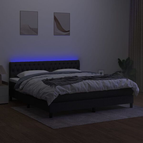 vidaXL fekete sz&ouml;vet rug&oacute;s &eacute;s LED-es &aacute;gy matraccal 180 x 200 cm
