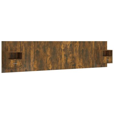 vidaXL füstös tölgy színű szerelt fa ágyfejtámla szekrényekkel