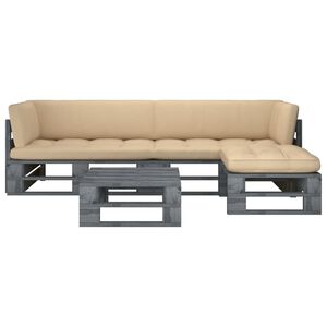 vidaXL 4 r&eacute;szes sz&uuml;rke impregn&aacute;lt fenyőfa raklapgarnit&uacute;ra p&aacute;rn&aacute;kkal