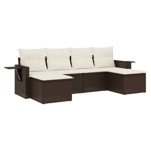 vidaXL 6 r&eacute;szes barna polyrattan kerti &uuml;lőgarnit&uacute;ra p&aacute;rn&aacute;val