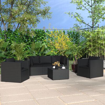 vidaXL 4-részes fekete polyrattan kerti bútorszett párnákkal