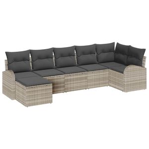 vidaXL Kerti Kanap&eacute; Szett p&aacute;rn&aacute;val 7 pcs Vil&aacute;gossz&uuml;rke Poly Rattan