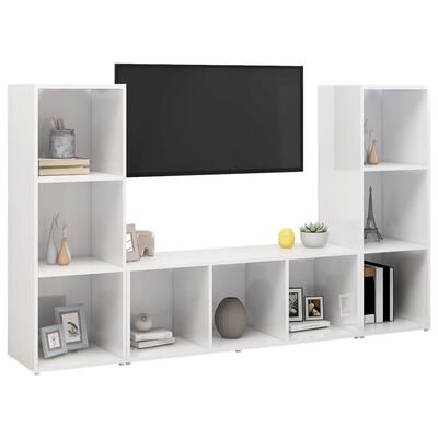 vidaXL 3 db magasfényű fehér forgácslap TV-szekrény 107 x 35 x 37 cm