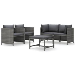 vidaXL 5 r&eacute;szes sz&uuml;rke polyrattan kerti &uuml;lőgarnit&uacute;ra p&aacute;rn&aacute;kkal