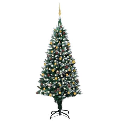 vidaXL megvilágított műkarácsonyfa gömb szettel és tobozzal 240 cm