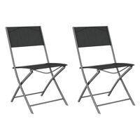 vidaXL 2 db fekete acél és textilén összecsukható kültéri szék