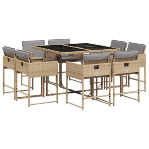 vidaXL 9 r&eacute;szes vegyes b&eacute;zs polyrattan kerti &eacute;tkezőgarnit&uacute;ra p&aacute;rn&aacute;kkal