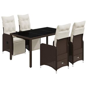 vidaXL 5 r&eacute;szes barna polyrattan kerti bisztr&oacute;garnit&uacute;ra p&aacute;rn&aacute;kkal