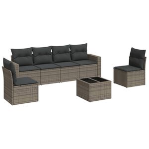 vidaXL 7 r&eacute;szes sz&uuml;rke polyrattan kerti &uuml;lőgarnit&uacute;ra p&aacute;rn&aacute;kkal