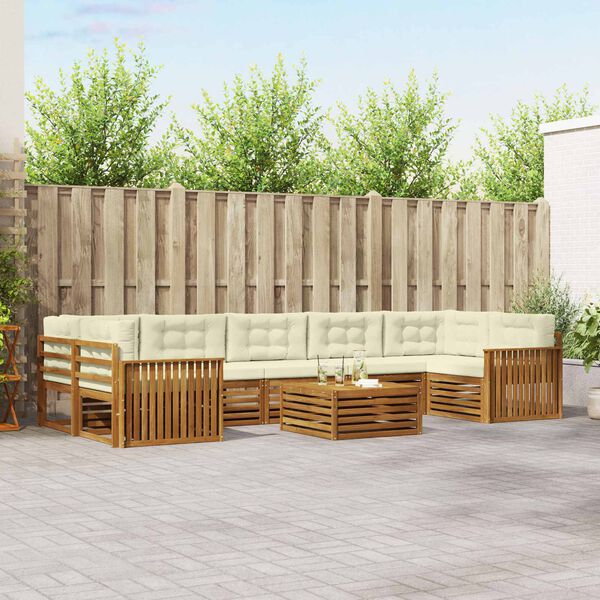 vidaXL K&uuml;lt&eacute;ri kanap&eacute; szett p&aacute;rn&aacute;val 8 pcs Term&eacute;szetes &eacute;s kr&eacute;msz&iacute;nű