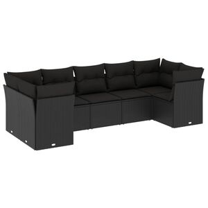 vidaXL 7 r&eacute;szes fekete polyrattan kerti &uuml;lőgarnit&uacute;ra p&aacute;rn&aacute;val