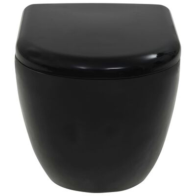 vidaXL fekete falra szerelhető kerámia WC rejtett öblítőtartállyal