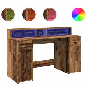 vidaXL antik fa sz&iacute;nű szerelt fa &iacute;r&oacute;asztal LED-ekkel 140 x 55 x 91 cm