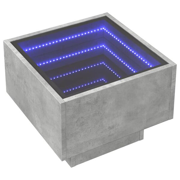 vidaXL betonszürke szerelt fa kisasztal LED-del 40 x 40 x 30 cm