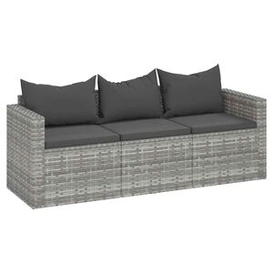 vidaXL 3 szem&eacute;lyes sz&uuml;rke polyrattan kerti kanap&eacute; p&aacute;rn&aacute;val