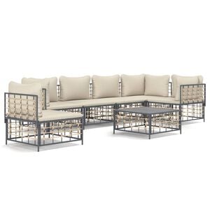 vidaXL 7 r&eacute;szes antracitsz&uuml;rke polyrattan kerti &uuml;lőgarnit&uacute;ra p&aacute;rn&aacute;kkal