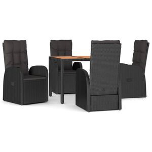 vidaXL 5 r&eacute;szes fekete polyrattan kerti &eacute;tkezőgarnit&uacute;ra p&aacute;rn&aacute;kkal
