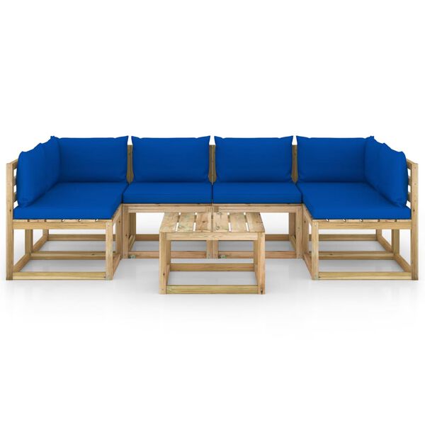 vidaXL 7 r&eacute;szes impregn&aacute;lt fenyőfa kerti b&uacute;torgarnit&uacute;ra p&aacute;rn&aacute;kkal