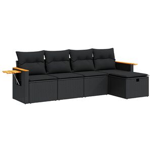 vidaXL 5 r&eacute;szes fekete polyrattan kerti kanap&eacute;szett p&aacute;rn&aacute;kkal