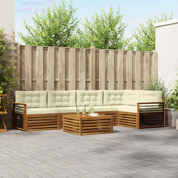 vidaXL K&uuml;lt&eacute;ri kanap&eacute; szett p&aacute;rn&aacute;val 6 pcs Term&eacute;szetes &eacute;s kr&eacute;msz&iacute;nű