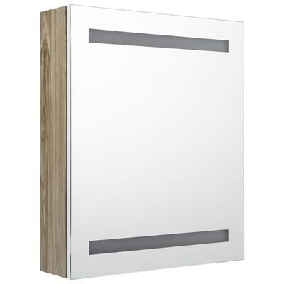 vidaXL fehér-tölgyszínű LED-es tükrös fürdőszobaszekrény 50x14x60 cm