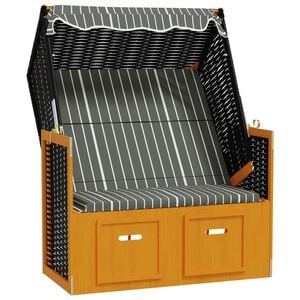vidaXL fekete &eacute;s sz&uuml;rke polyrattan &eacute;s t&ouml;m&ouml;r fa strandsz&eacute;k tetővel