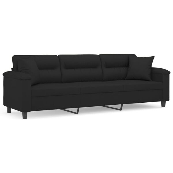 vidaXL 3 szem&eacute;lyes fekete mikrosz&aacute;las sz&ouml;vet kanap&eacute; p&aacute;rn&aacute;kkal 210 cm