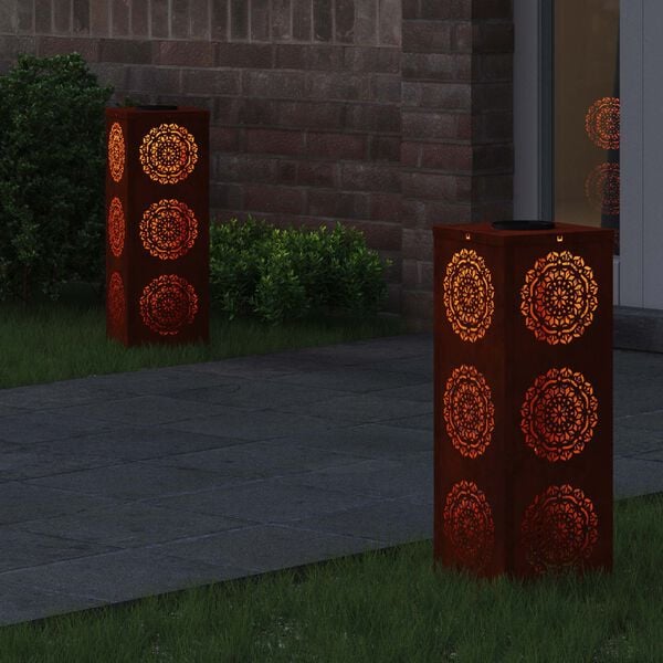 vidaXL Napelemmel műk&ouml;dő LED &ouml;sv&eacute;ny vil&aacute;g&iacute;t&aacute;s 2 pcs Corten Ac&eacute;l