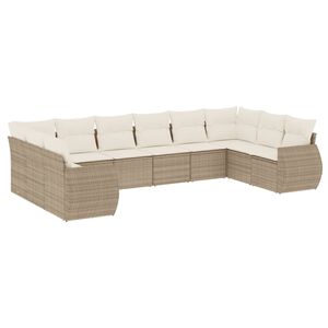 vidaXL 10 r&eacute;szes b&eacute;zs polyrattan kerti &uuml;lőgarnit&uacute;ra p&aacute;rn&aacute;val