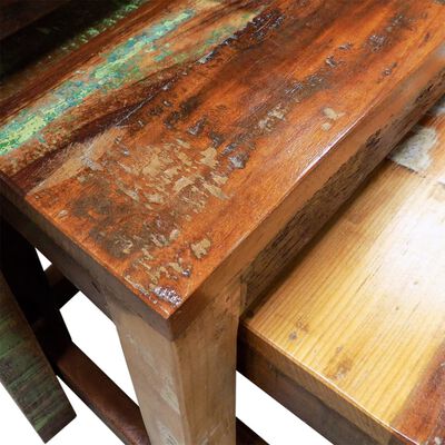vidaXL 3 részes tömör újrahasznosított fa egymásba tolható asztal